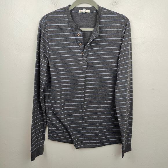 Marine Layer Double Knit Henley Shirt‎ Mens Small Midnight Navy Stripe Preppy - Picture 1 of 7